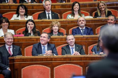 Concerto all'interno dell'aula del Senato della Repubblica per il 75esimo anniversario.L'immagine inquadra i senatori.